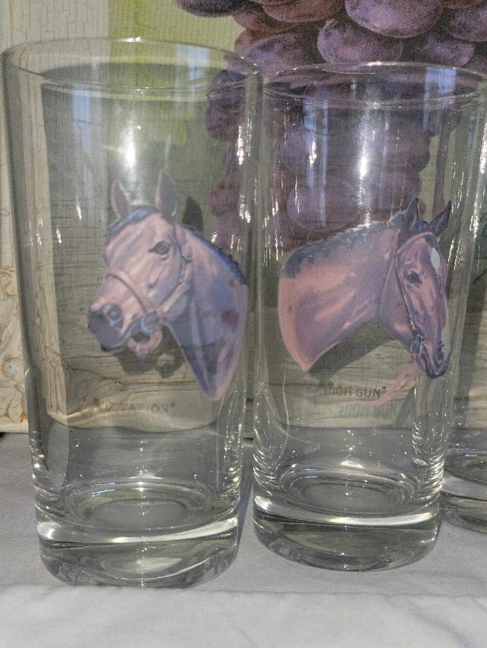 VTG 1950s Sintzenich Champion Race Horse Highball Glasses Set of 4 MCM Barware